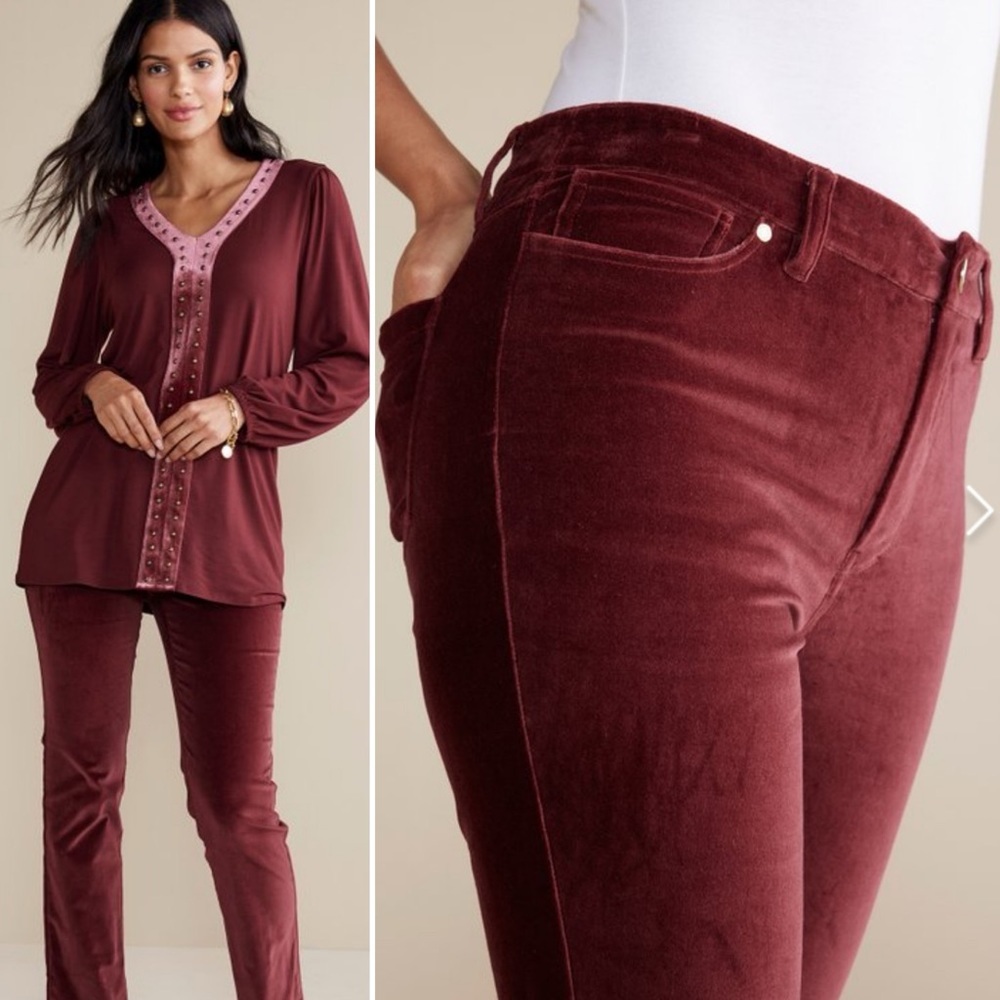 Soft Surroundings Blakely Velveteen Pants in Cabernet Red Color - 20W - Picture 11 of 11